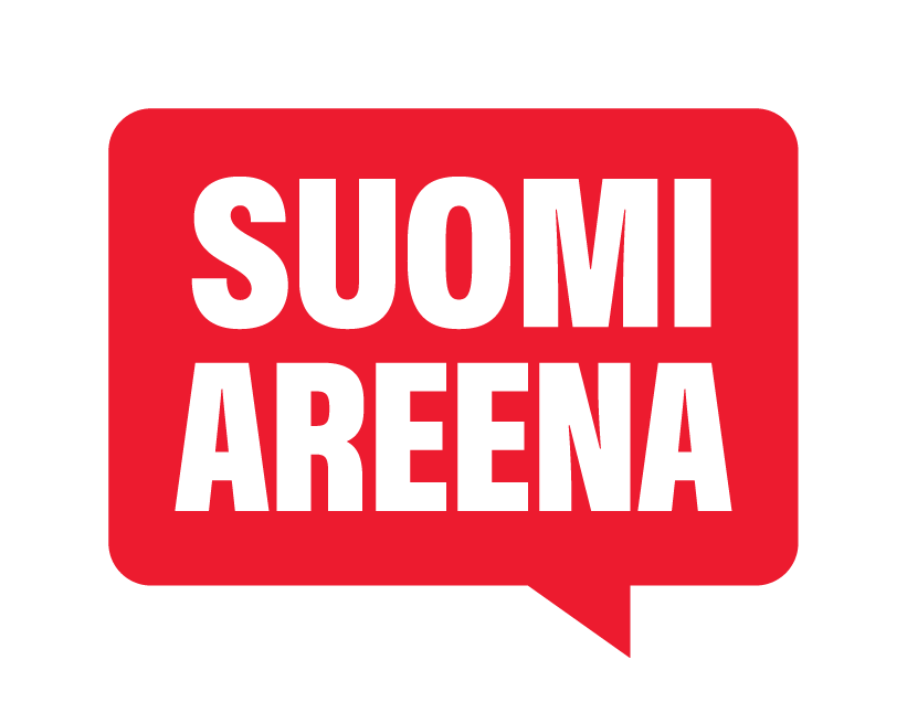 suomiareenan logo valkoinen teksti punaisen puhekuplan sisällä
